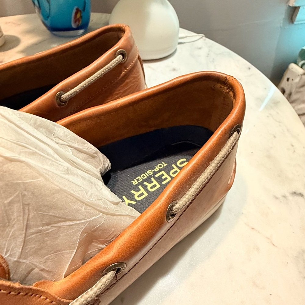Sperry Tan Boat Shoes with Moccasin Stitching and Wrap-Around Lacing - Picture 6 of 6